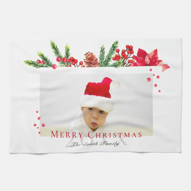 Lovely Christmas Frame Personalized Photo Kitchen Towel (Horizontal)