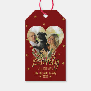 Lovely Christmas Gold Glitter Star Photo Heart Red Gift Tags