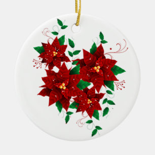 Lovely Christmas Red Flowers Ceramic Ornament