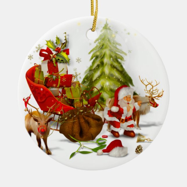 Lovely Christmas Scene Ceramic Ornament (Front)