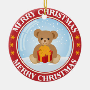 Lovely Christmas Snowball with Cute Bear Inside Ceramic Ornament