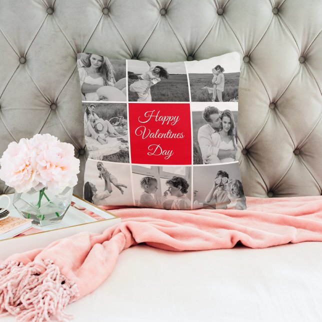 Lovely Collage Couple Photo & Happy Valentines Day Throw Pillow (Creator Uploaded)