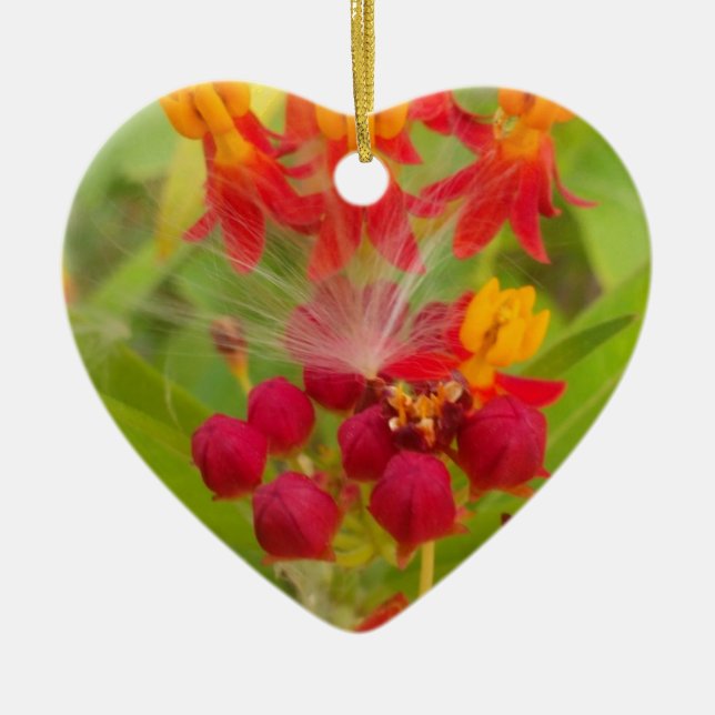 Lovely Colourful Floral with Milkweed Art Print Ceramic Ornament (Front)