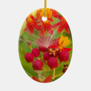 Lovely Colourful Floral with Milkweed Art Print Ceramic Ornament