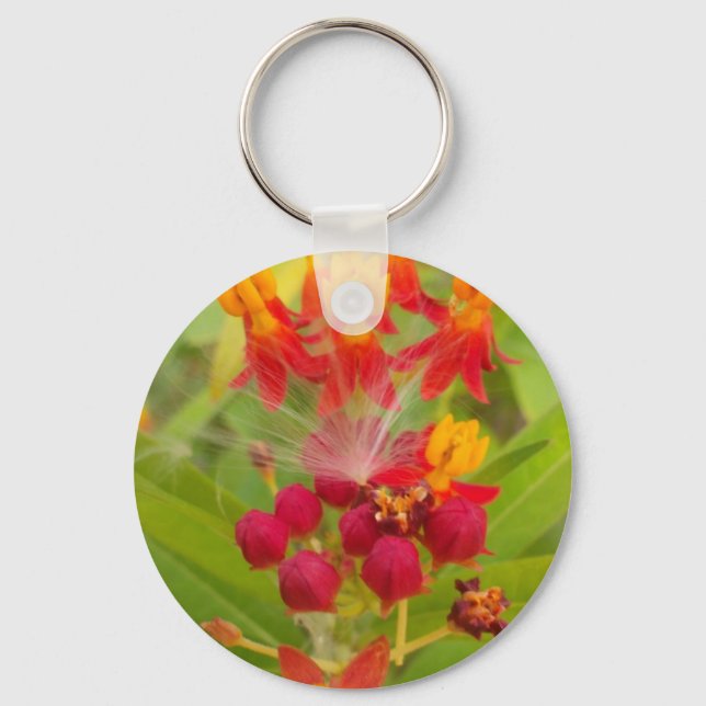 Lovely Colourful Floral with Milkweed Art Print Keychain (Front)