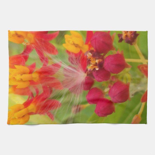 Lovely Colourful Floral with Milkweed Art Print Kitchen Towel (Horizontal)