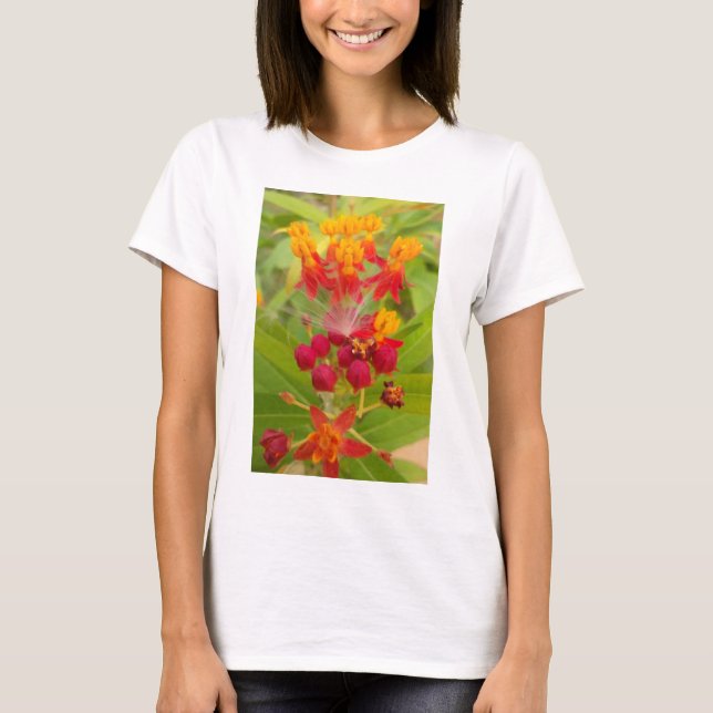 Lovely Colourful Floral with Milkweed Art Print T-Shirt (Front)