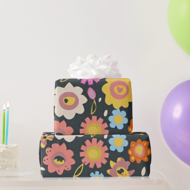 Lovely colourful flowers and birds Wrapping Paper (Party Gifts)