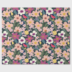Lovely colourful flowers and birds Wrapping Paper