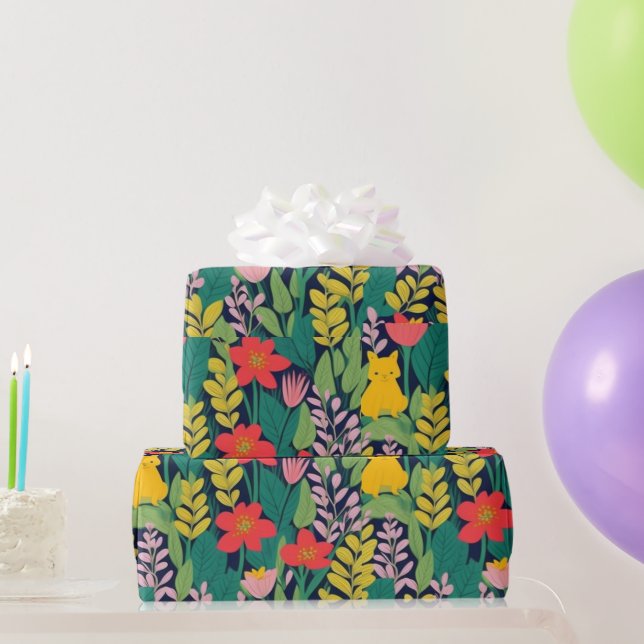 Lovely colourful flowers and birds Wrapping Paper (Party Gifts)