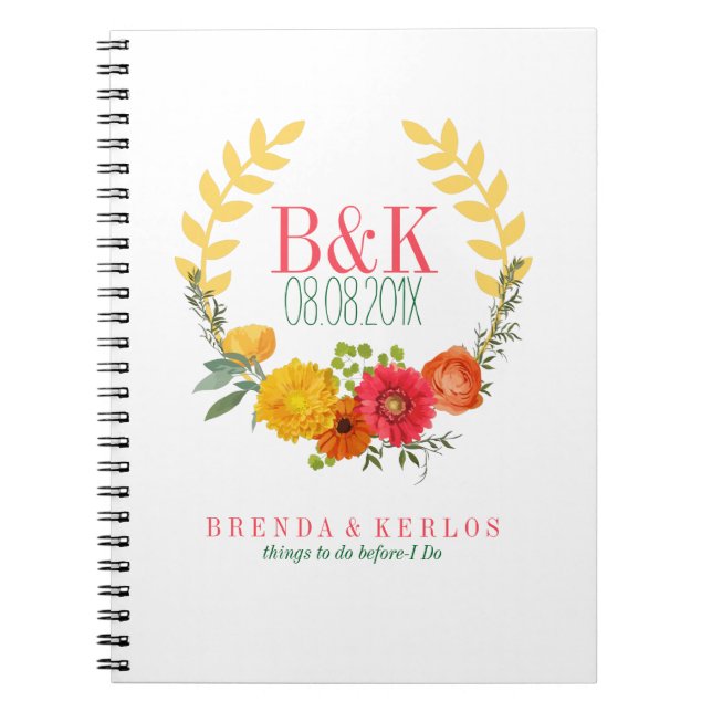 Lovely Colourful Spring Floral Wreath Notebook (Front)