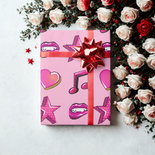 Lovely comic book style kiss star music heart  wrapping paper
