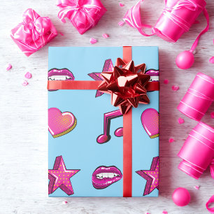 Lovely comic book style kiss star music heart  wrapping paper