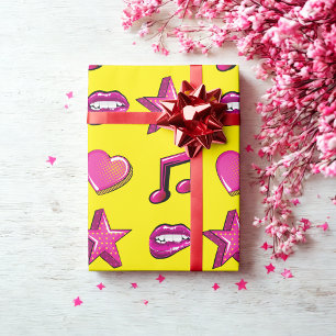 Lovely comic book style kiss star music heart  wrapping paper