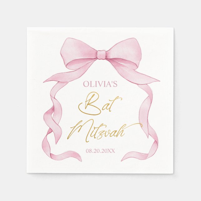 Lovely Coquette Pink Ribbon Bows Bat Mitzvah  Napkin (Front)