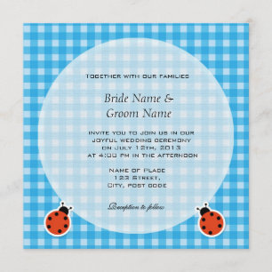 Lovely country style plaids and lady bugs wedding invitation