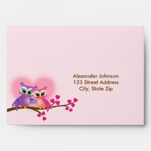 Lovely Couple Owls on a Branch Valentines Day Envelopes