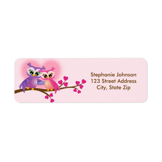 Lovely Couple Owls on Branch Return Address Label (Front)