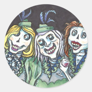 LOVELY CREEPY ZOMBIE BRIDESMAIDS TAKING A SELFIE CLASSIC ROUND STICKER