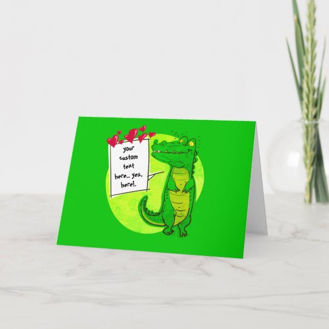 lovely crocodile funny cartoon with hearts card (Front)