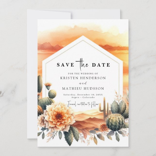 Lovely Custom Cactus Wedding Save The Date (Front)