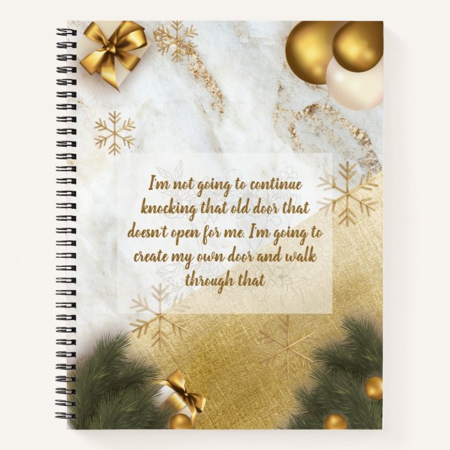 Lovely Custom Motivational Quote green Gold Marble Notebook (Front)