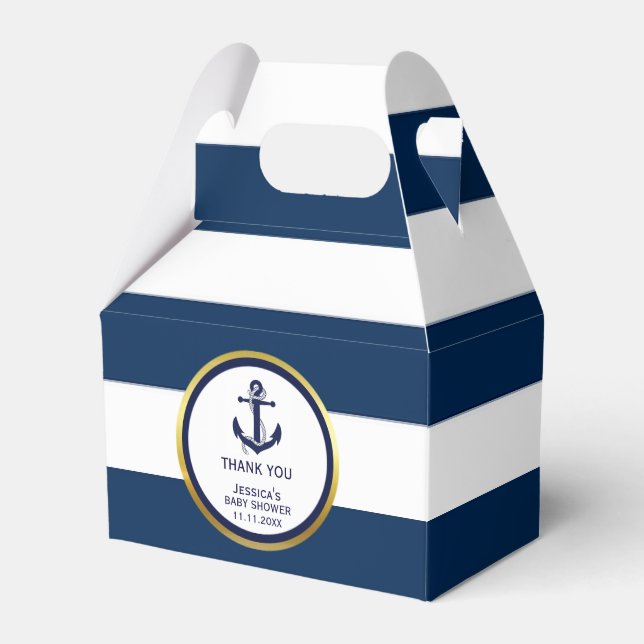 Lovely Custom Nautical Navy Blue Gold Baby Shower Favor Box (Front Side)