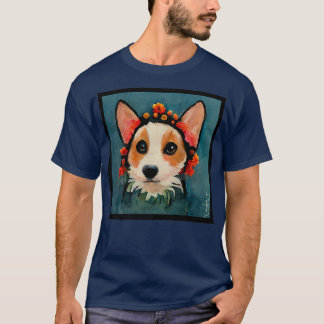 Lovely Cute Corgi Dog With Flowers On Head795 T-Shirt