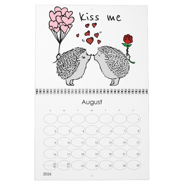 lovely cute couple hedgehog calendar (Aug 2026)