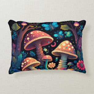 Lovely cute elves play under mushrooms accent pillow
