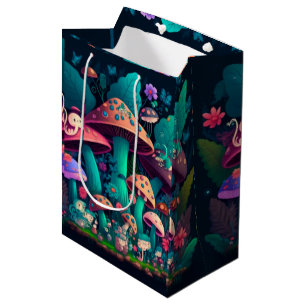 Lovely cute elves play under mushrooms    gift bag
