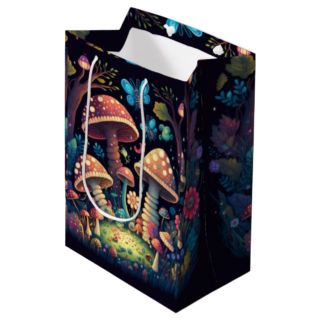 Lovely cute elves play under mushrooms    gift bag (Front Angled)