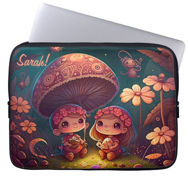 Lovely cute elves play under mushrooms           laptop sleeve (Front)