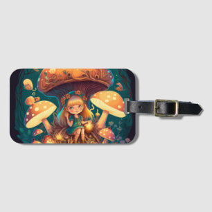 Lovely cute elves play under mushrooms  luggage tag