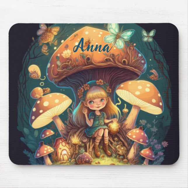 Lovely cute elves play under mushrooms  mouse pad (Front)