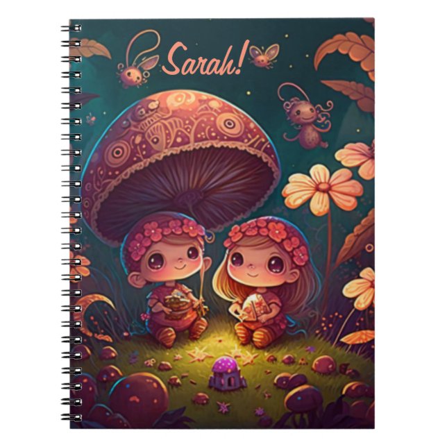 Lovely cute elves play under mushrooms             notebook (Front)