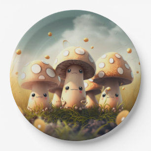 Lovely cute elves play under mushrooms  round pill paper plate