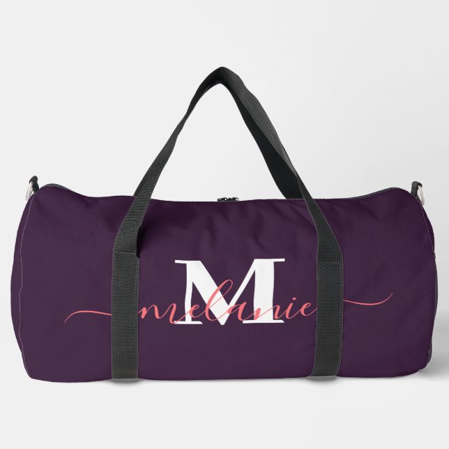 Lovely Cute Kitten Custom Monogram Script Name Duffle Bag (Front)
