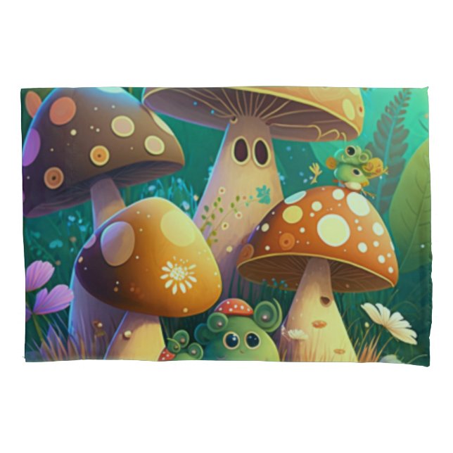 Lovely cute mushrooms for kid's room   pillowcase (Front)