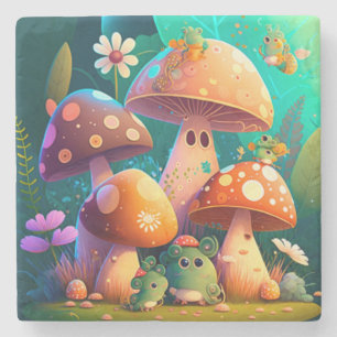 Lovely cute mushrooms for kid's room stone coaster