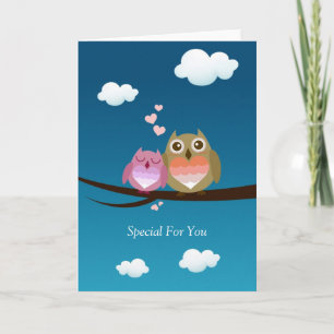 Lovely Cute Owl Couple Full of Love Heart Holiday Card
