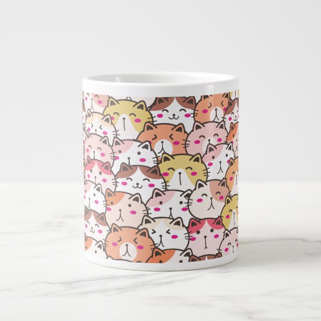 Lovely cute Pattern Cats Kitten, Modern Large Coffee Mug (Front)