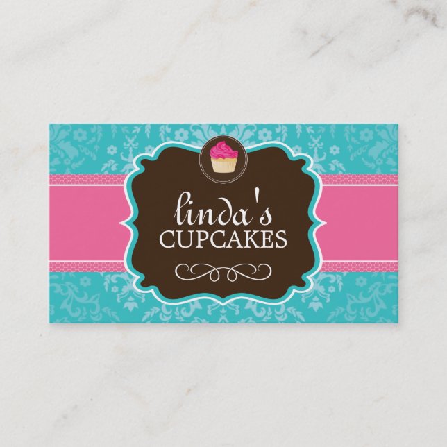 Lovely Damask Cupcake Business Cards (Front)