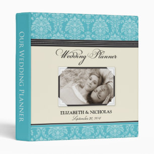 Lovely Damask Wedding Planner Binder (aqua)