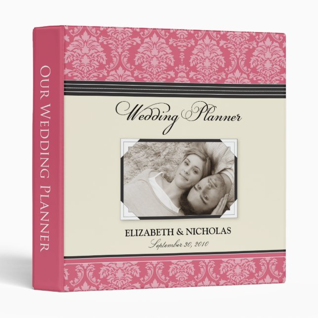 Lovely Damask Wedding Planner Binder (rose) (Front/Spine)