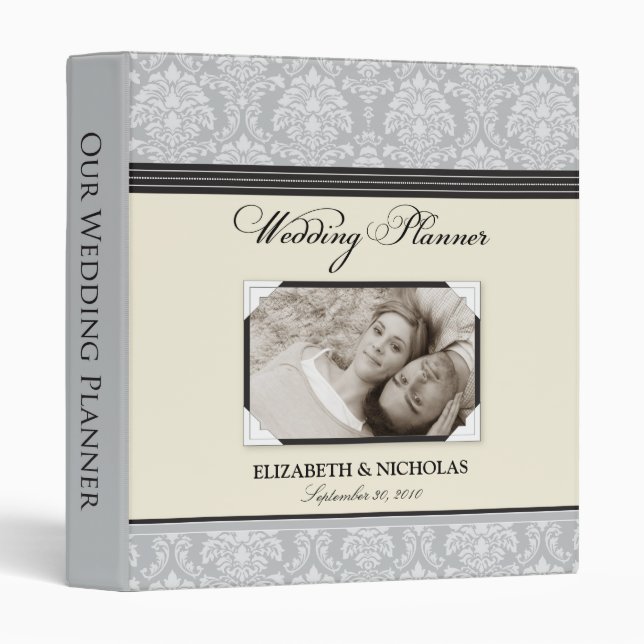Lovely Damask Wedding Planner Binder (silver) (Front/Spine)