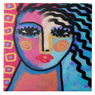 Lovely Day Abstract Digital Painting of a Woman Tile
