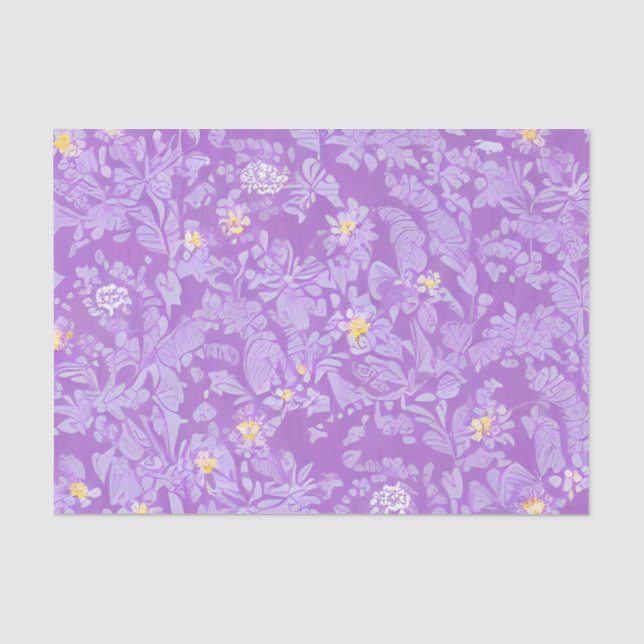 Lovely Delicate Purple & Yellow Flowers Tissue Paper (Front)