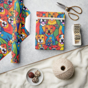 Lovely dogs colourful dogs pet vibes Wrapping Pape Paper