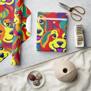 Lovely dogs colourful dogs pet vibes Wrapping Pape Paper